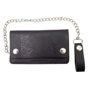 Men Genuine Leather Biker, Motorbiker, Trucker Long Chain Black Eagle Wallet